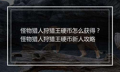 怪物猎人狩猎王硬币怎么获得？怪物猎人狩猎王硬币新人攻略