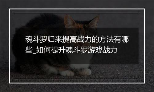 魂斗罗归来提高战力的方法有哪些_如何提升魂斗罗游戏战力